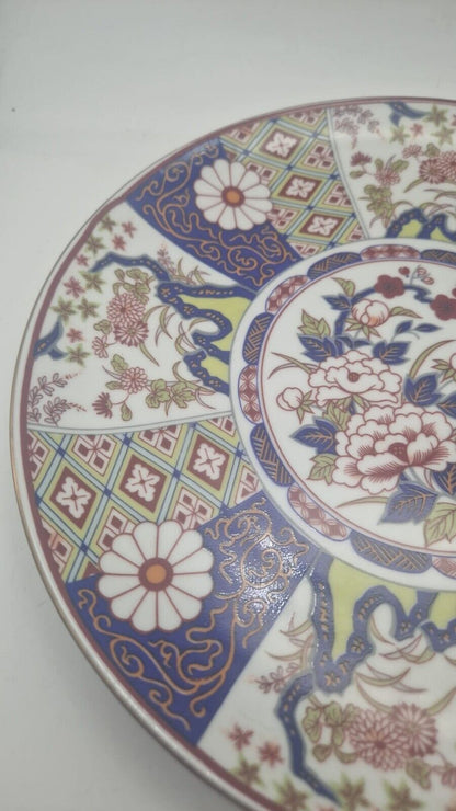 Japanese Large Imari Porcelain Hand Painted Flowers Asian Plate Vintage 10" Wide