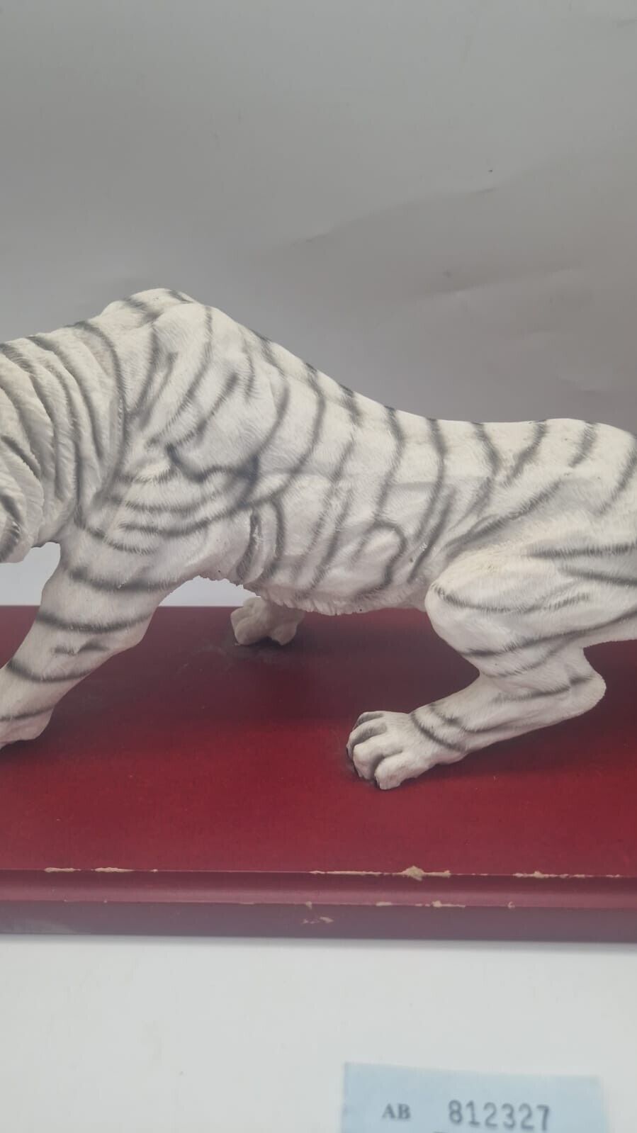 Cellini Collection White Tiger on Plinth Freestanding Ceramic Ornament Wood Base