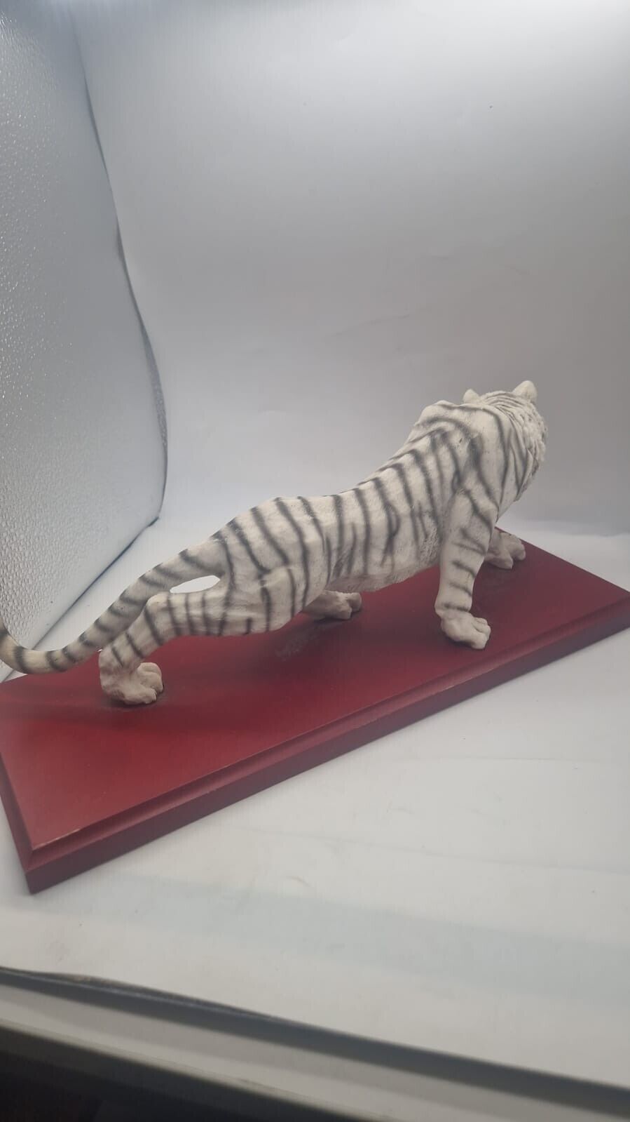 Cellini Collection White Tiger on Plinth Freestanding Ceramic Ornament Wood Base