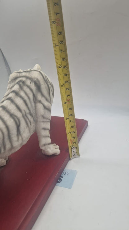 Cellini Collection White Tiger on Plinth Freestanding Ceramic Ornament Wood Base