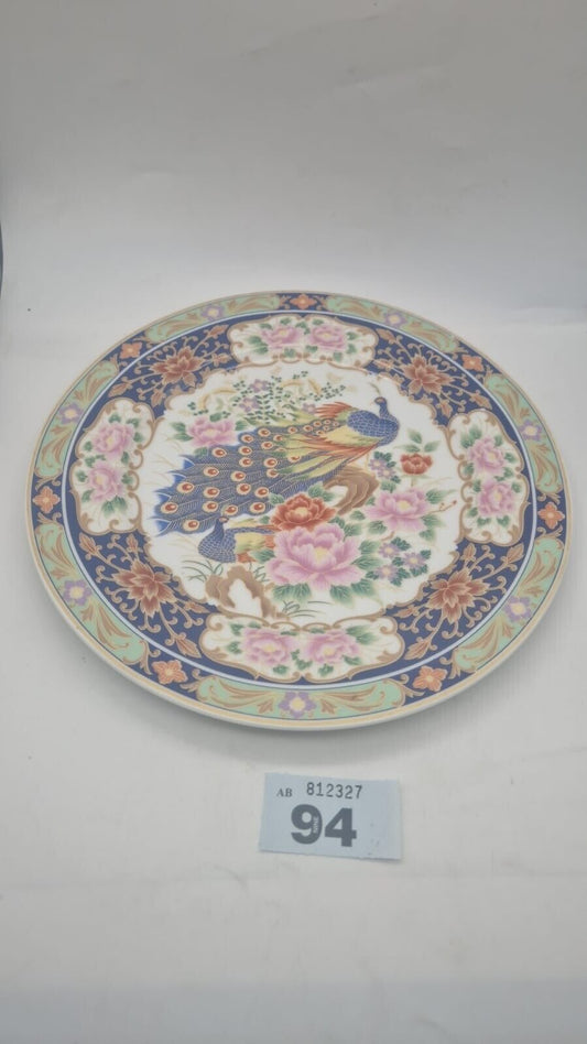 Pretty Porcelain Plate Decoration Japan Peacock Peon Peony Ornament Vintage