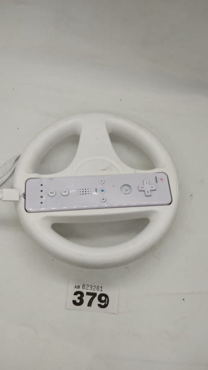 Nintendo Wii OEM Controller Remote & Mario Kart Racing Steering Wheel White