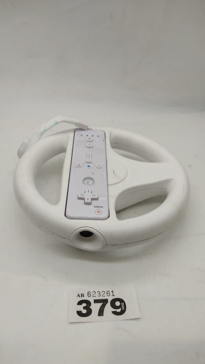 Nintendo Wii OEM Controller Remote & Mario Kart Racing Steering Wheel White