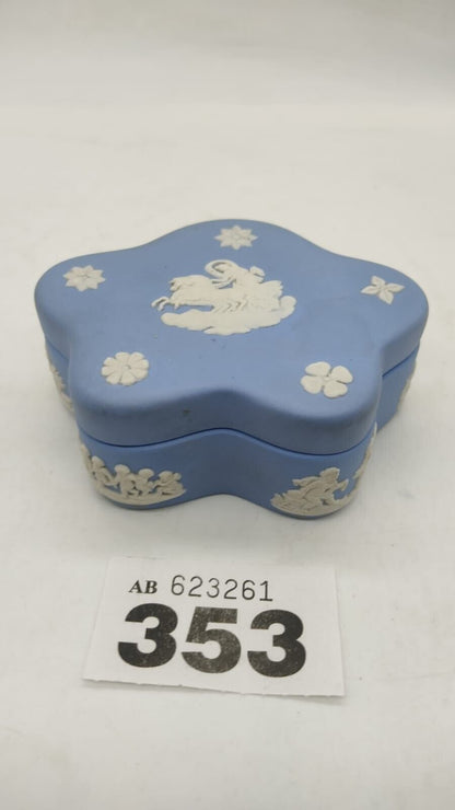 Wedgwood Blue Jasperware Trinket Box Round Star Shape 3 Goddesses, Slight Damage