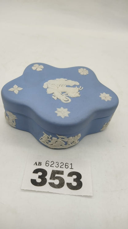 Wedgwood Blue Jasperware Trinket Box Round Star Shape 3 Goddesses, Slight Damage