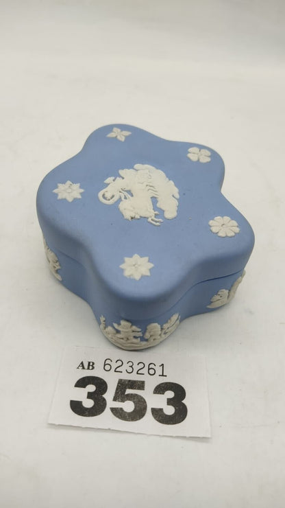 Wedgwood Blue Jasperware Trinket Box Round Star Shape 3 Goddesses, Slight Damage