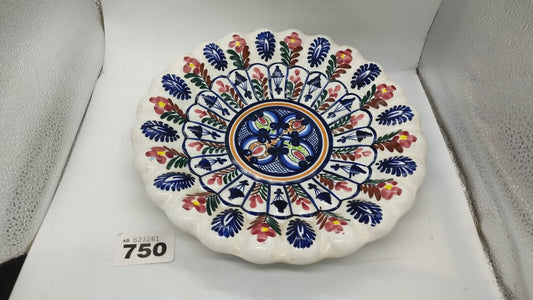 Spanish Pottery  Wall Plate Pascual Zorrilla Small Moulded Ribbed Body Floral