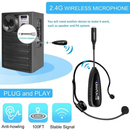 KINAFUN Wireless Headset Microphone 2.4g Wireless Headset Lavalier Lapel Mics