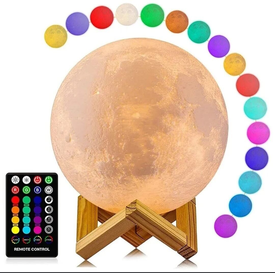 16 Colors Led 3d Moon Lamp Wooden Stand USB Charging Night Light With Remote