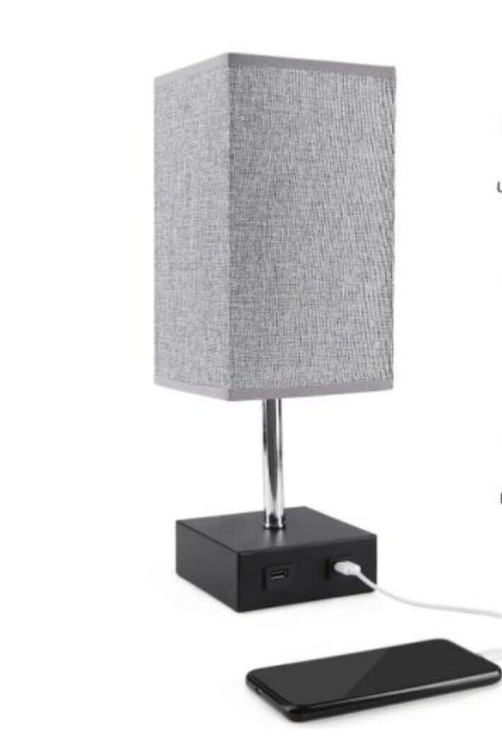 Modern Pull String Table Lamp X2 USB Charging Ports. E27 Bulb Not Included, New