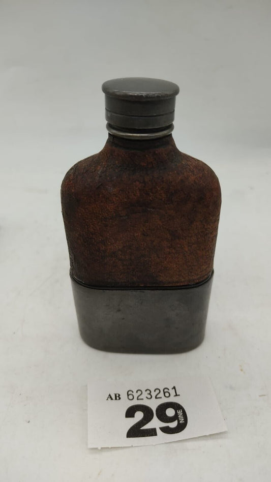 Vintage, Pewter & Leather Hip Flask Screw Top 100ml