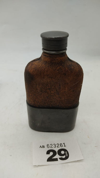 Vintage, Pewter & Leather Hip Flask Screw Top 100ml