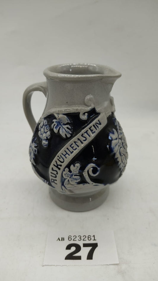 Zoller & Born German Stoneware Pottery Wine Small Jug Pitcher Cobalt Blue & Gray