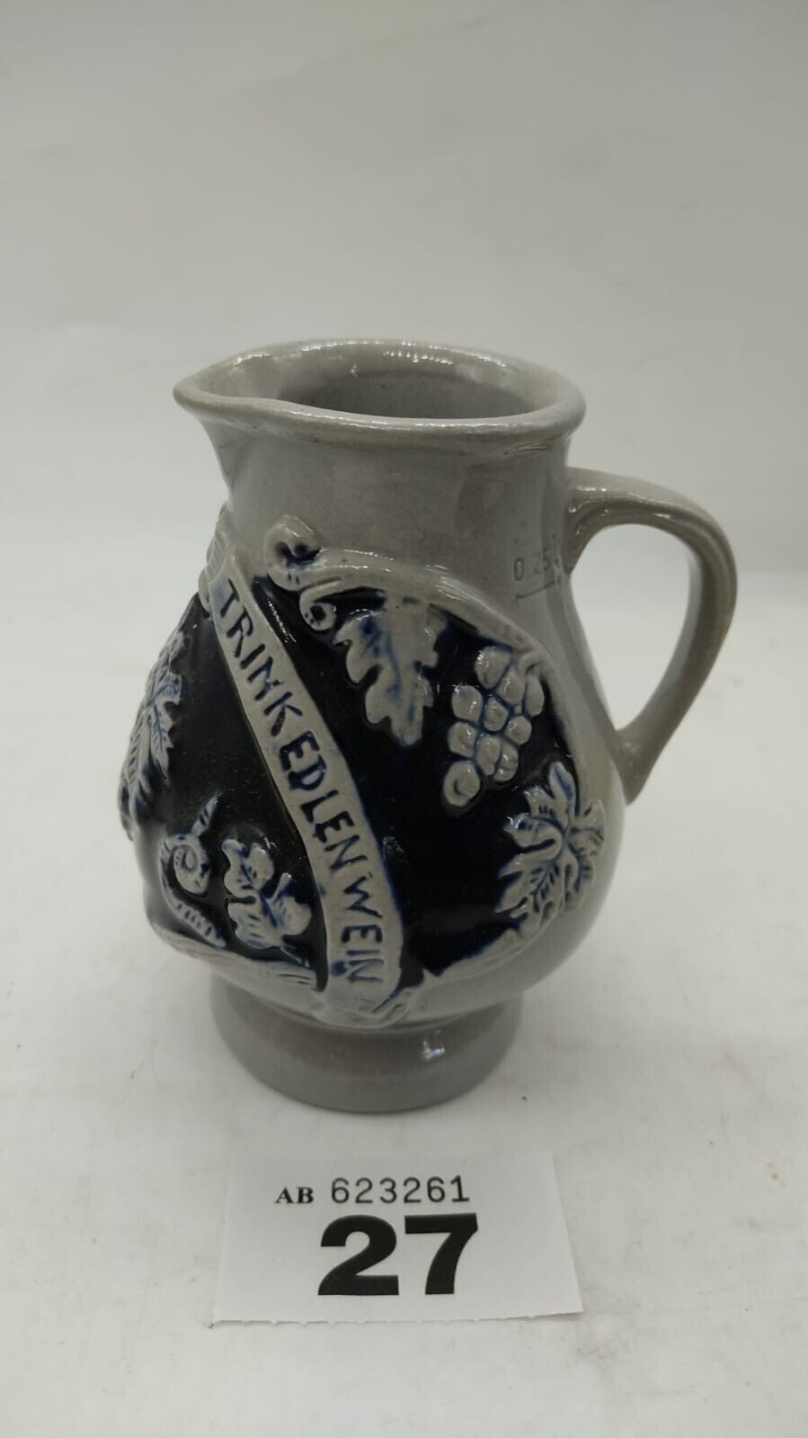 Zoller & Born German Stoneware Pottery Wine Small Jug Pitcher Cobalt Blue & Gray