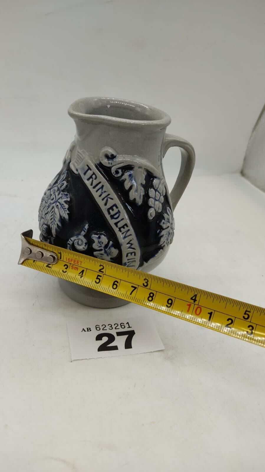 Zoller & Born German Stoneware Pottery Wine Small Jug Pitcher Cobalt Blue & Gray