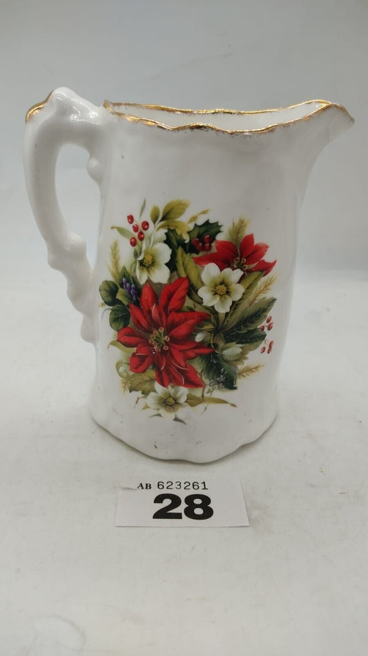 Staffordshire Fine Bone China Flower Design Pitcher, Vintage