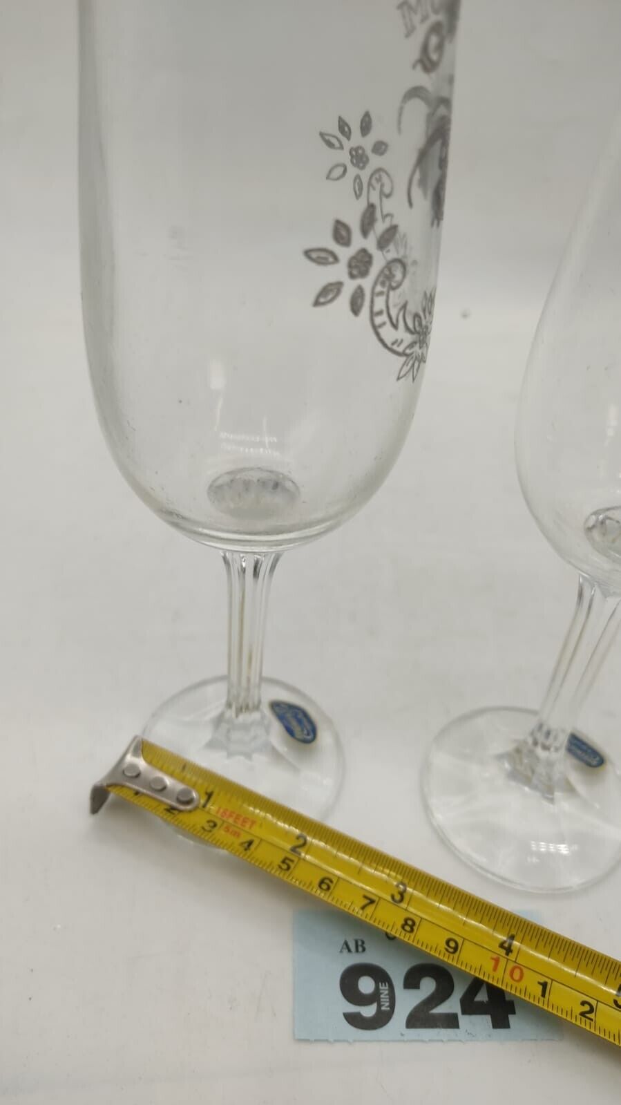 Vintage Bohemia Crystal Glasses Bride & Groom Print Wedding Gift. Boxed