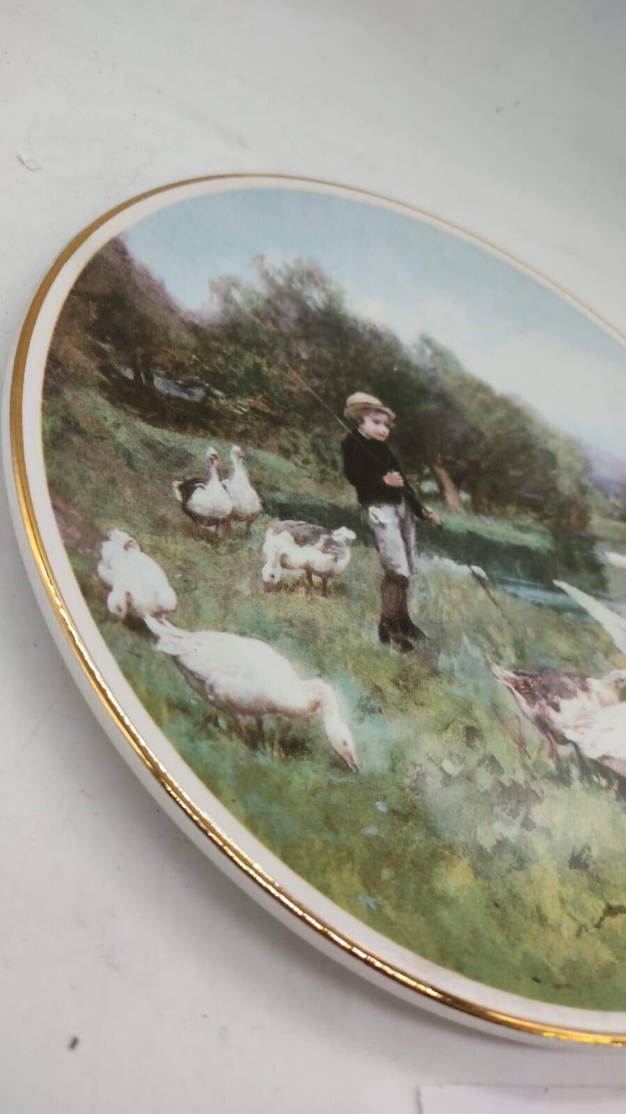 Royal Overhouse China Plate "Tending The Geese" by Luigi Chialiva