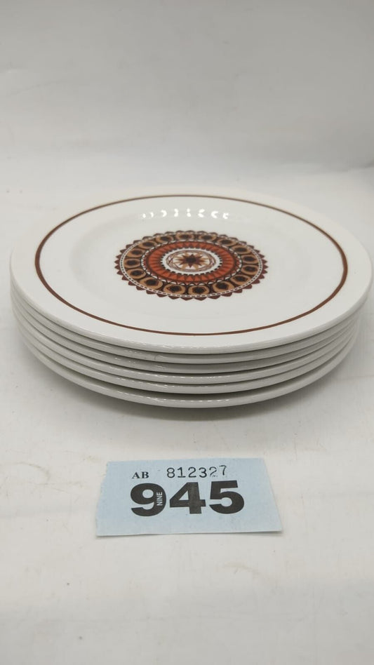 Set of 6 Vintage, Ridgway Ironstone Aztec 7" Plates. Made in England