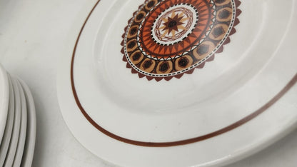 Set of 6 Vintage, Ridgway Ironstone Aztec 7" Plates. Made in England