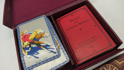 Bezique Game in Maroon Case 1933 Complete w/Playing Cards 2 Markers & Rules, VTG