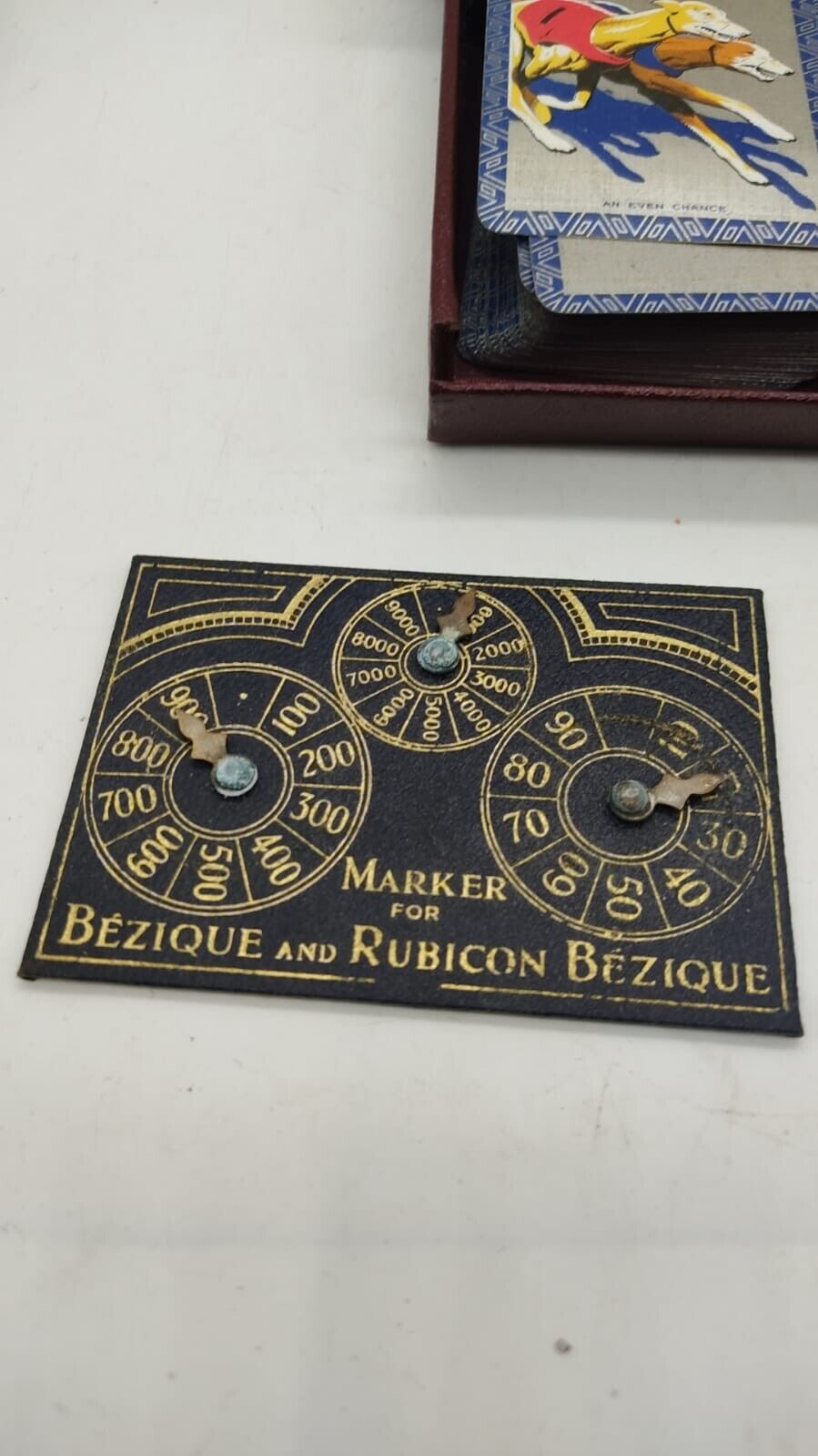 Bezique Game in Maroon Case 1933 Complete w/Playing Cards 2 Markers & Rules, VTG