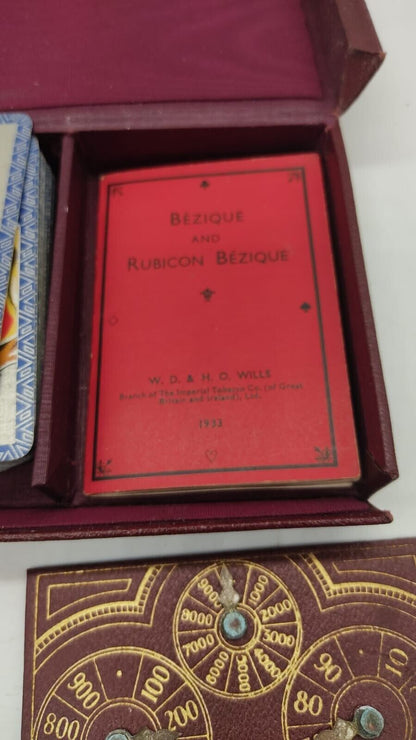 Bezique Game in Maroon Case 1933 Complete w/Playing Cards 2 Markers & Rules, VTG