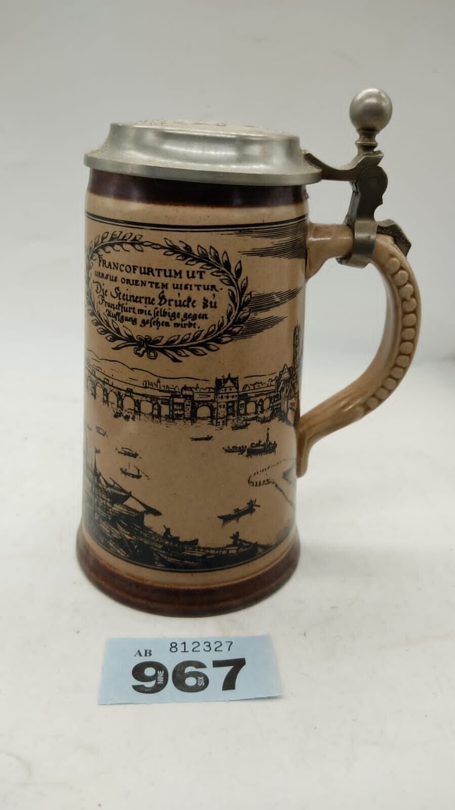 Vintage German Beer Stein, Strasbourg Beer Stein, Pewter Hinged Lid, Marked