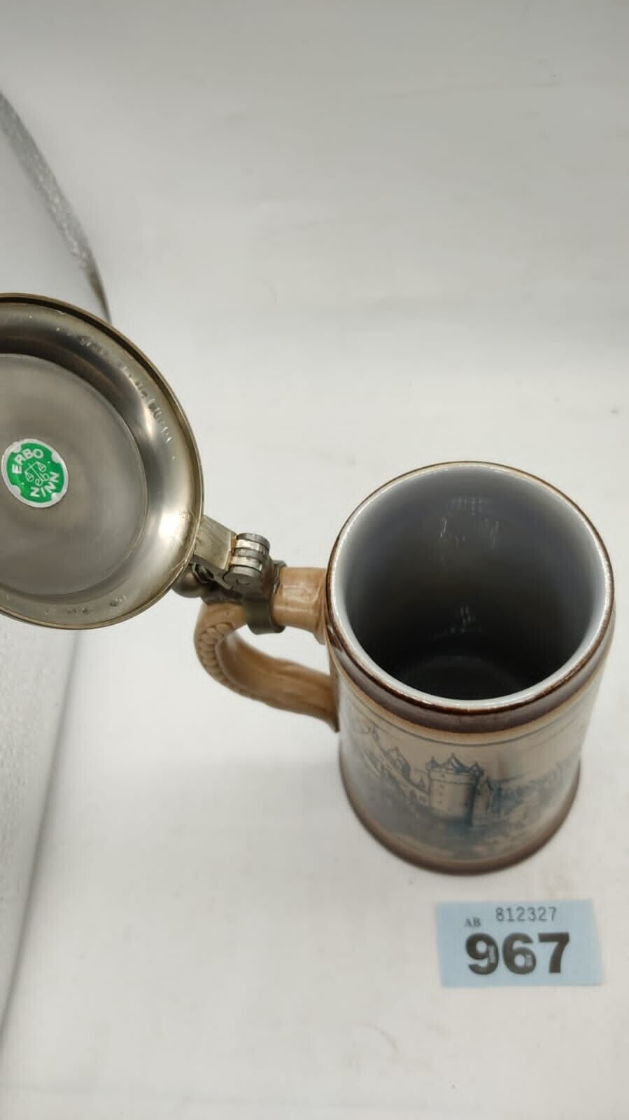 Vintage German Beer Stein, Strasbourg Beer Stein, Pewter Hinged Lid, Marked