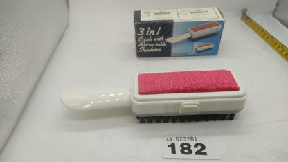 Vintage NOS 3 in 1 Brush with Retractable Shoehorn Made in Hong Kong - 1970's