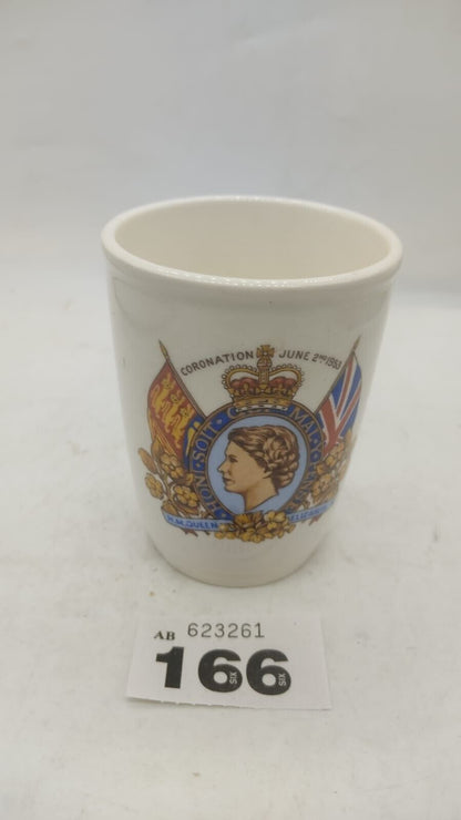 Kirkhams Cup Ironstone Beaker Official Issue Queen Elizabeth II Coronation 1953