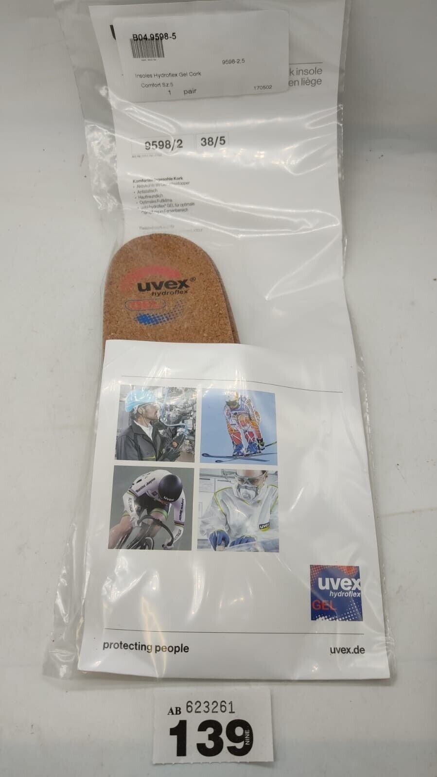 Uvex 9598.2 Size 5 Insole Hydroflex Gel Cork New Sealed