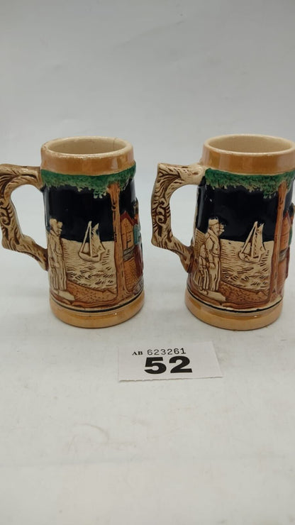 Pair of 2 Miniature German Themed Beer Mug Steins, Vintage