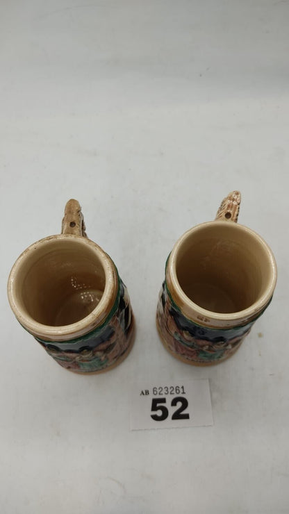 Pair of 2 Miniature German Themed Beer Mug Steins, Vintage