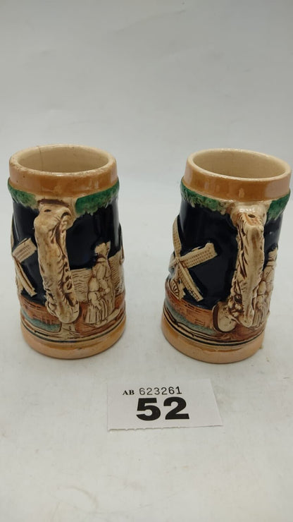 Pair of 2 Miniature German Themed Beer Mug Steins, Vintage