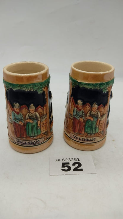 Pair of 2 Miniature German Themed Beer Mug Steins, Vintage