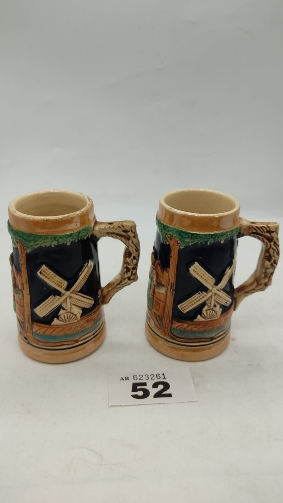 Pair of 2 Miniature German Themed Beer Mug Steins, Vintage