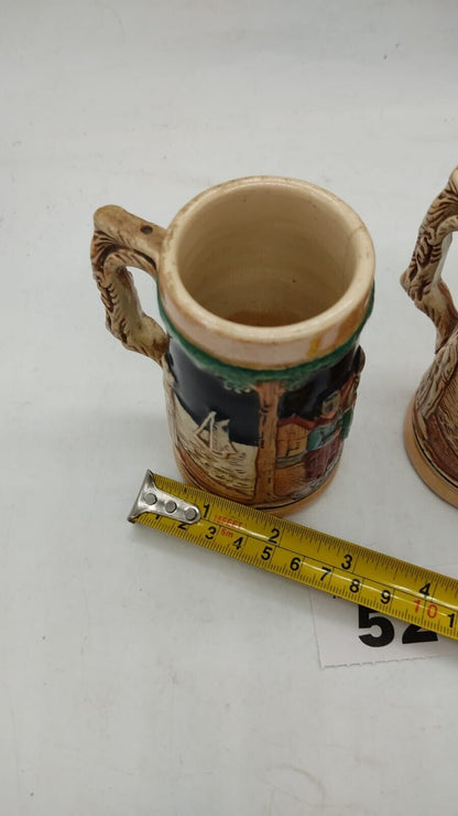 Pair of 2 Miniature German Themed Beer Mug Steins, Vintage