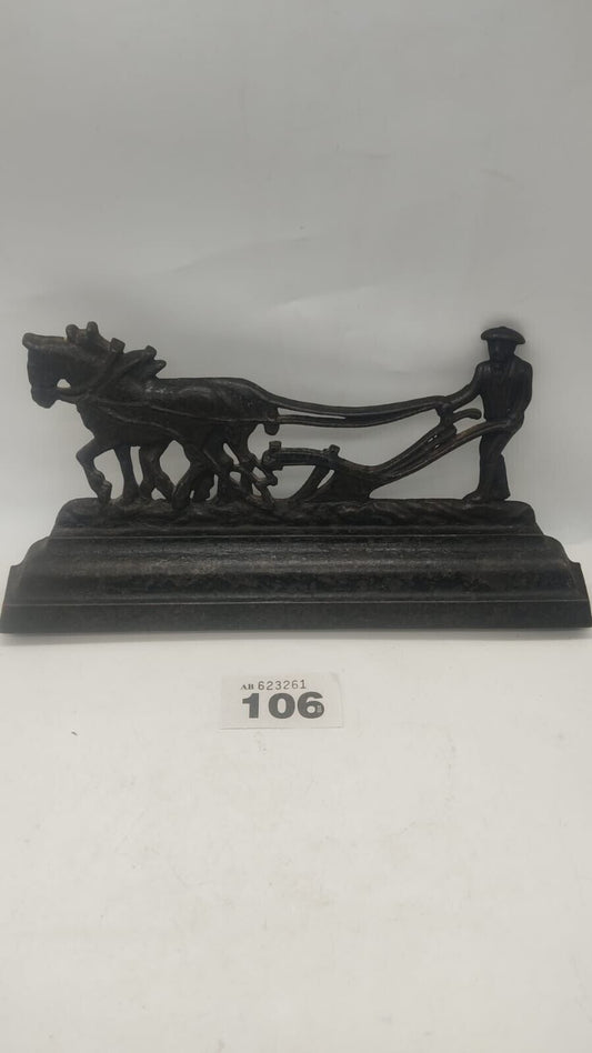 Antique Robert Burns Cast Iron Plough & Horse Doorstop/Ornament