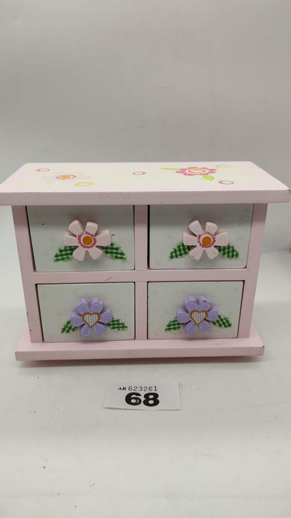 Girl's Pink/White Trinket Keepsake Jewelry Box with Floral Designs