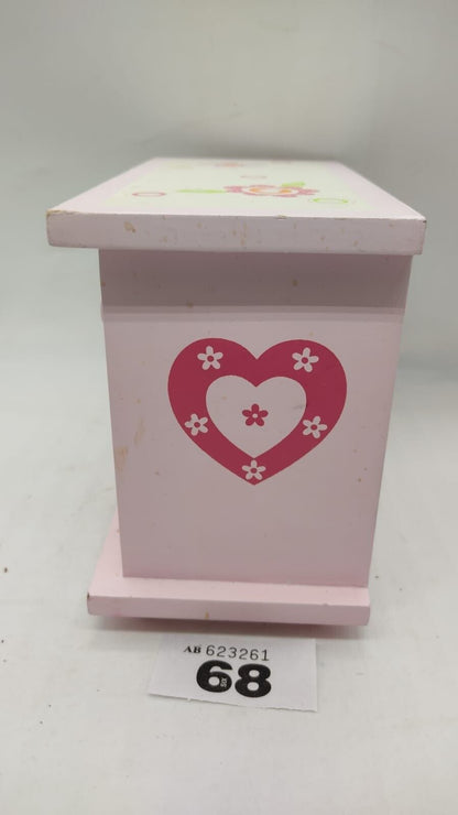 Girl's Pink/White Trinket Keepsake Jewelry Box with Floral Designs