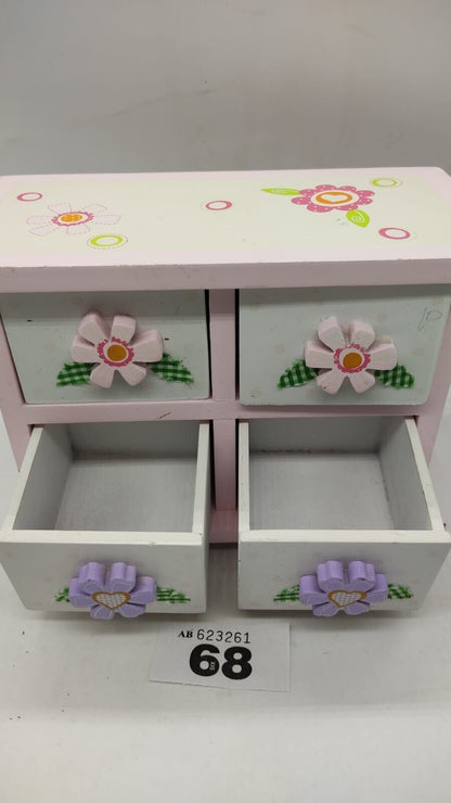 Girl's Pink/White Trinket Keepsake Jewelry Box with Floral Designs