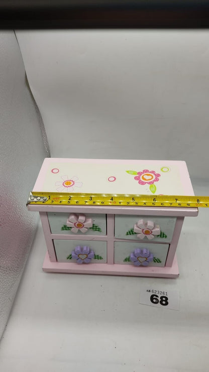 Girl's Pink/White Trinket Keepsake Jewelry Box with Floral Designs