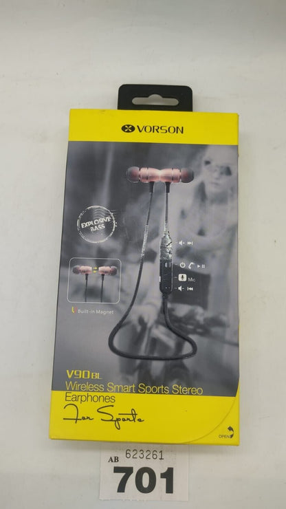 Vorson V90BL Wireless Bluetooth 6hr Battery life. Smart Sports Stereo Earphones