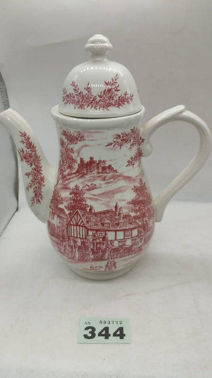 2 Piece Broadhurst & Sons Swan Inn Teapot and Cream Jug. Pink and White Vintage