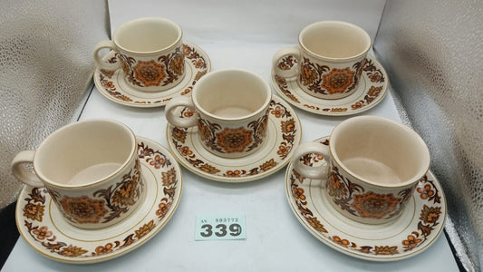 10-piece Stonehenge Midwinter Teacups and Saucer Set, Mid-Century Retro Vintage