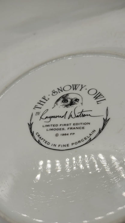 Limoges Owl Plate The Snowy Owl By Raymond Watson *Limited First Edition Vintage