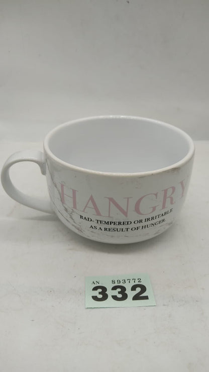 ‘Hangry’ Large Ceramic Handled Microwave Bowl 700ml White Marble Effect Design