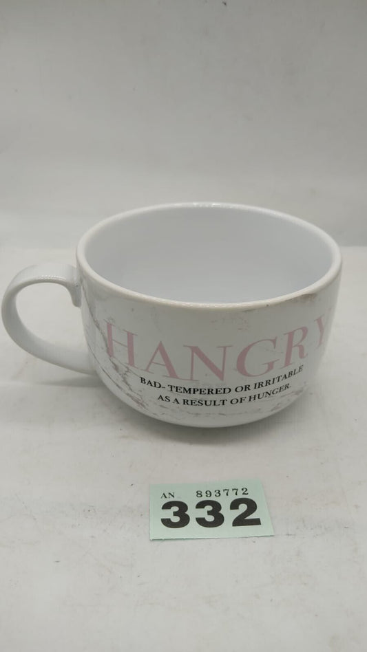 ‘Hangry’ Large Ceramic Handled Microwave Bowl 700ml White Marble Effect Design