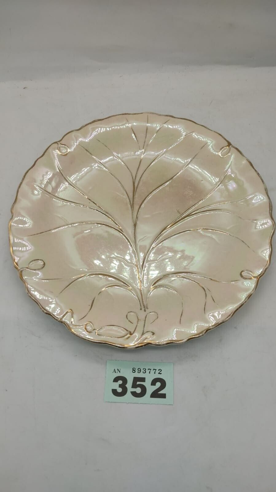 Cake Plate with Leaf Pattern & Pearlescent Paint Effect Fine Bone China Vintage